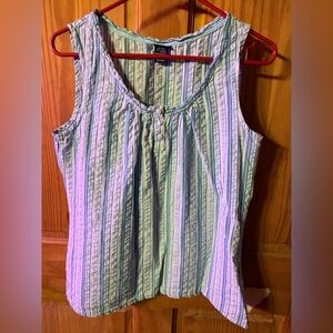 Basic Editions Women's Vertical Stripe Tank - Light Blue & White